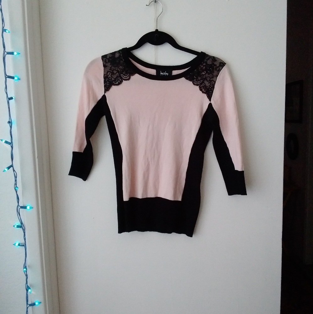 Pretty Soft Pink and Black Lace Light Sweater